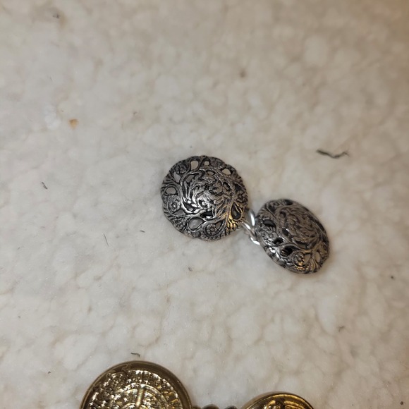 3 Decorative Button Clasps Silver Gold Beige Accent Sweater Cardigan Closure set - Picture 6 of 6